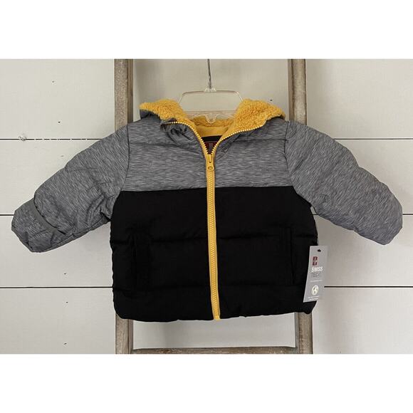 NEW Swiss Tech Boys Toddler Puffer Jacket Hooded Fur Lined Coat Size 12M NWT - Picture 1 of 8